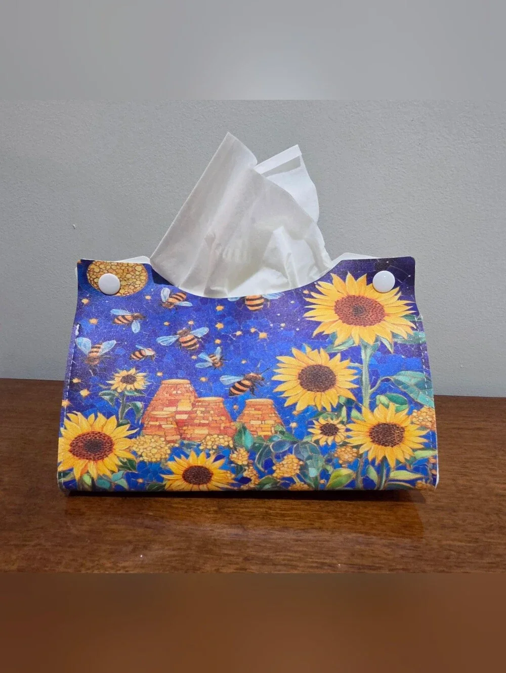 New Sunflower and Bee Tissue Box Vibrant Mosaic Style Holder 8
